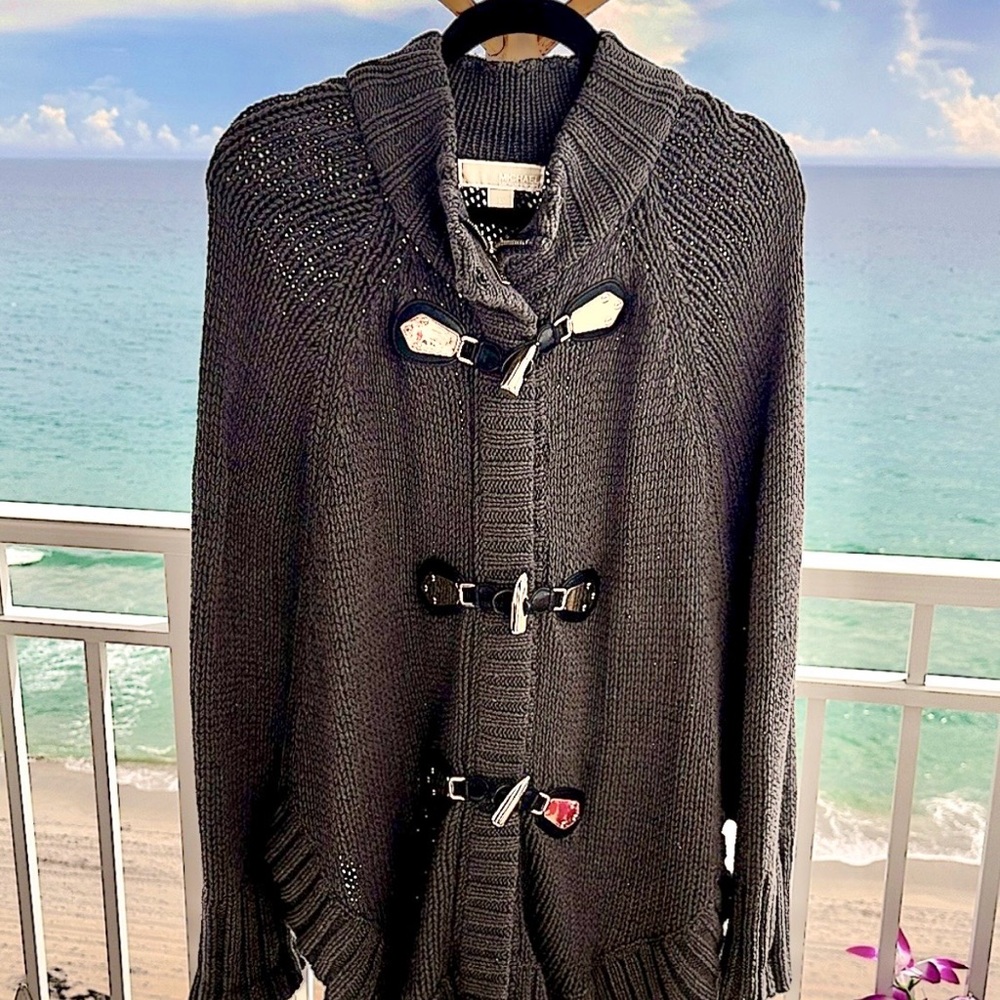 MICHAEL KORS Dark gray zipper gold Toggle Cardigan - Picture 3 of 7